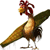Pixelated bird-like creature with red head, yellow beak, brown body, and green wings standing on white background.