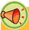 Animated icon shows a pixelated orange megaphone with red accents on a light green circular background, surrounded by small red motion lines.