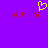 Purple background with red pixelated text 'hi hi hi' on left and right, yellow heart symbol above center-left.