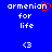 Blue background with white pixelated text reading 'armenian for life' and a white '<3' symbol, where the 'n' in 'armenian' is replaced by a red pixelated heart.