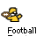 A contact sheet of 10 animated frames showing a yellow stick figure mascot holding or interacting with footballs against a gray background, each labeled "Football" below the icon.