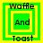 Four green and yellow square frames with 'waffle', 'And', and 'Toast' text, each frame showing different nested square arrangements.