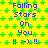 Yellow background with green star pattern, blue text "Falling Stars On You" and emoticons in three