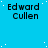 Static image with repeated text "Edward Cullen" on a blue background with white dots and a gray rectangle.