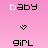 Animated contact sheet of a pink-themed buddy icon with alternating text and heart symbols across 15 frames arranged in a 4x4 grid, showing frame-by-frame changes between 'baby'/'girl' text and solid/outline hearts on a gradient background.