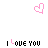 A 4-frame animated contact sheet showing pixelated pink hearts and the text "I LOVE YOU" with varying heart positions across frames on a white background.