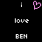 Pixelated icon with black background, white text 'i love BEN', and pink heart symbol above the left 'i'.