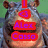 A pixelated hippopotamus face with red text overlays on the left , a neutral expression in the right , and no visible text below
