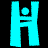 Two cyan H-shaped icons with small circular dots in the upper-left corner of each H, displayed side-by-side on a black background.