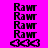 identical pixelated icons on a bright pink background, each displaying 'Rawr' text above three bone shapes