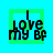 Four variations of a pixelated text design showing 'I love my Bf' in black letters on cyan and green backgrounds with differing border arrangements.