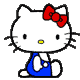 White cat with red bow, blue overalls, yellow nose; two side-by-side pixelated versions showing subtle facial expression differences.
