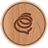 Circular wooden-textured icon with a brown spiral symbol centered on a light brown background.