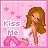Pixel art contact sheet of a 7-frame animated icon featuring a cartoon girl with long brown hair in various poses against a pink starry background, each frame displaying "Kiss Me" text and showing subtle animation changes.