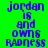 A 4-frame animated contact sheet showing pixelated text "jordan is and owns RADNESS" in blue on alternating green, gray, purple, and dark gray backgrounds with visible dithering effects.