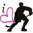 Black silhouette of a hockey player in motion with pink heart outline, 'i' character above left, and text changes across frames.