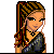 Pixel art character with braided ponytail, black choker, and one-shoulder top; partial body view shows blue jeans and pixelated background.
