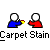 Animated sequence of two stick figures with white heads, blue and red bodies, performing actions while text bubbles appear above them against a gray background.