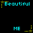 Pixelated text and star symbols arranged in a pattern on black background, with cyan text and yellow stars