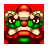 Pixel art of a character with red hat, green chest armor, and brown shoulder pads against solid red background.
