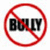 A red prohibition symbol overlays the word 'BULLY' in black text, with 'DON'T' and 'BULLY' in purple text on adjacent