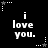 Black background with white pixelated text "i love you." repeated six times in a , surrounded by small white and gray star-shaped icons with dotted lines