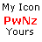Static pixel art displays three lines of text: 'My Icon' in black, 'Pwnz' in red, and 'Yours' in black on a white background.
