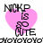 Pink heart-shaped background with black text reading "NICKP IS SO CUTE" and repeating "Yo Yo Yo" below, displayed in a