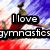 Pixelated image of a gymnast mid-air with text overlay reading "I love gymnastics" against red, white, and blue background.