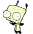 Animated sequence of a light green cartoon character with large white eyes, black limbs, and antennae in various poses against gray background.