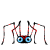 Animated contact sheet of a pixelated spider-like creature with red and black body segments, blue eyes, and multiple legs in various poses across six frames.
