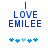 Blue text reading "I LOVE EMILEE" above five blue puzzle pieces on a white background, with one piece lighter in shade.
