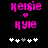 Pixelated pink text 'Keisie' and 'Kyle' with a heart symbol between them, on black background with white and gray plus signs below.