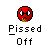 Red circular pixelated icon with white eyes and yellow mouth, displaying 'Pissed Off' text below in two lines.