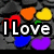 Animated icon with rainbow hearts and text changing from "I Love David Huggan" to "My Life" on a dark stone background.