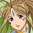 Pixelated 48x48 static buddy icon featuring a character with light brown hair, blue eyes, and purple ear details against green foliage background.
