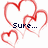 Red heart outlines on white background with pixelated text reading 'Sure...', 'He's A Loser But...', and 'He's My Loser!' in sequence.