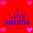 Red background with blue text reading 'I LOVE AMANDA' and pink heart symbols arranged in a pattern