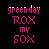 A 4x4 contact sheet of animated frames showing a Green Day-themed buddy icon with alternating text and band member images, featuring pink 'green day ROX my SOX' text on black backgrounds and pixelated band photos with heart symbols.