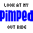 Pixelated graphic shows a brown box with open lid and two wheels, next to text reading LOOK AT MY Pimped OUT RIDE in black and blue pixel font.
