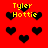 Red background with yellow text "Tyler Hottie" and black heart shapes in various positions across the image.