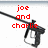 Two side-by-side pixelated images of a paintball gun with red text labels, one reading "joe and charlie" and the other "paintball brothas and baseball brothas."