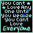 A 3x2 contact sheet of six animated frames showing a pixelated text-based icon with cyan and blue lettering on black background, displaying the phrase "You Cant Love Any One Until You Realize You Cant Love Everyone" in varying color states across frames.