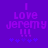 Purple background with pixelated text reading "I love Jeremy!!!" and five blue stars below, displayed in two identical side-by-side frames.