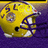 Yellow football helmet with purple background, displaying text changes across frames.