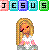 A pixel art buddy icon featuring a blonde girl in two poses beneath the text "JESUSLOVER" with rainbow-colored block letters, displayed as an animated contact sheet of two frames.