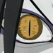 A cartoon eye with a vertical slit pupil, brown iris, and purple eyelid details against a light gray background.