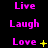animated text icons on a black background, displaying 'Live', 'Laugh', and 'Love' with varying symbols and animations