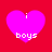 Four identical pink hearts on red background with white text 'i boys' inside each heart, arranged in a