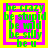 Four identical pixelated display green text on pink and yellow backgrounds with layered square borders